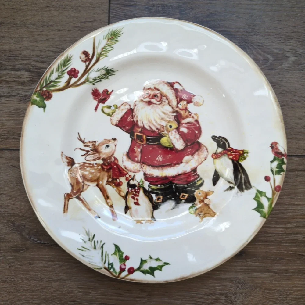 RARE Pier 1 Winter Wonders Dinner Plate Santa Deer Penguin Benny Birds 10.5